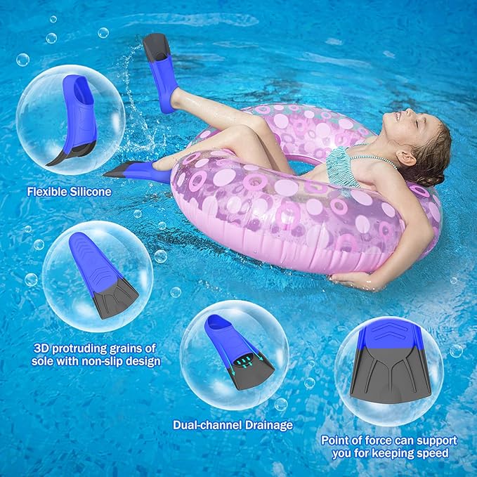 Gintenco Swim Fins, Kids Swim Training Fins for Lap Swimming, Travel Size Flippers with Mesh Bag, Silicone Swimming Fins for Kids Teens Adults Women Men