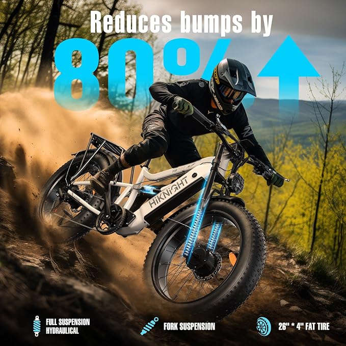 Electric Bike for Adult, 52V 20Ah Peak 3000W Dual Motor 26" Fat Tire Ebike, Max 38Mph & 35-90 Miles Full Suspension, Mountain E Bicycle for Men