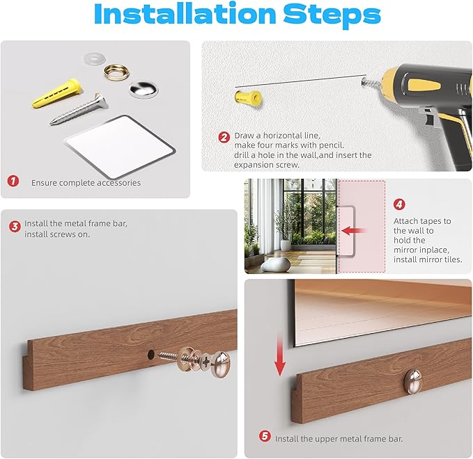 Hasipu 2Pcs 48''x24'' Home Gym Mirror Large Full Length Wall Mounted Full Body Mirror for Yoga Dance Fitness Exercise Studio Bedroom Garage, Frameless Tempered Glass Workout Mirrors Walnut Rectangular