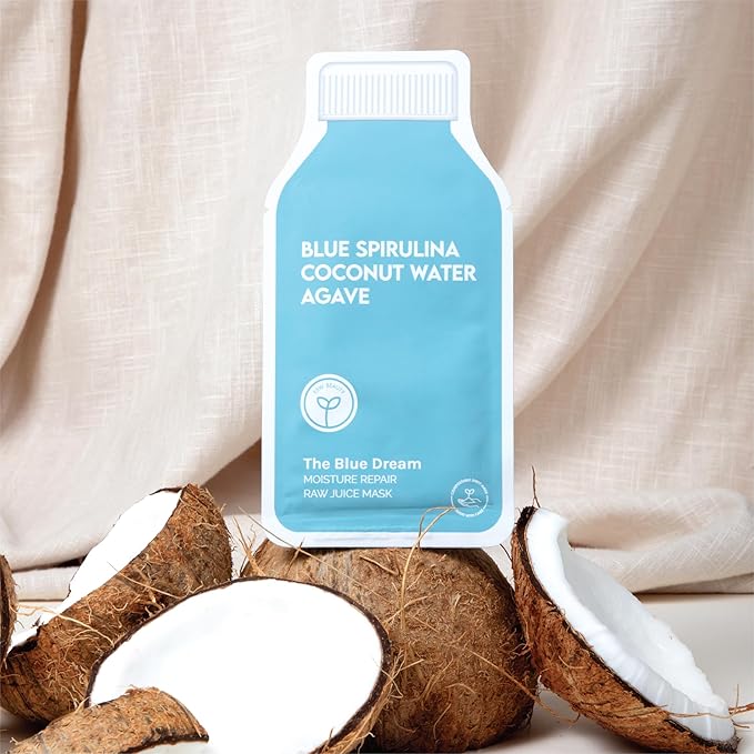 ESW Beauty The Blue Dream - Moisture Repair Raw Juice Face Mask - Hydrating with Blue Spirulina, Coconut Water & Agave for Dry, Sensitive Skin - Replenishes & Fights Aging