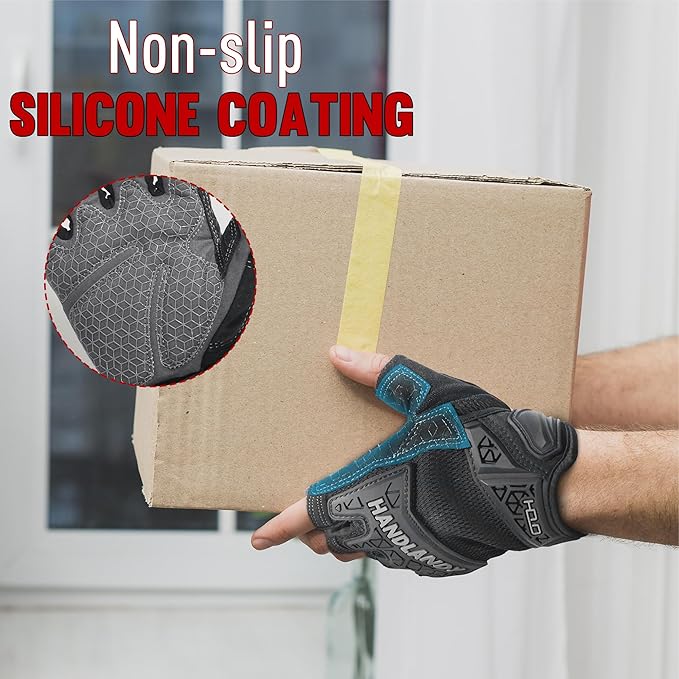 HANDLANDY Fingerless Work Gloves for Men, Padded Half Finger Tactical Mechanics Gloves, Utility Trucker Driver Gloves (Black, Large (Pack of 1))