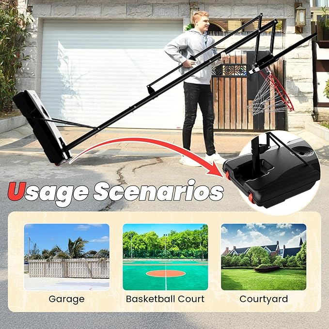 Basketball Hoop 44 Inch Backboard Protable Basketball Hoop Outdoor, 4.8-10ft Height Adjustable Basketball Goal System for Kids Youth Adults Play in Backyard/Courts/Indoor