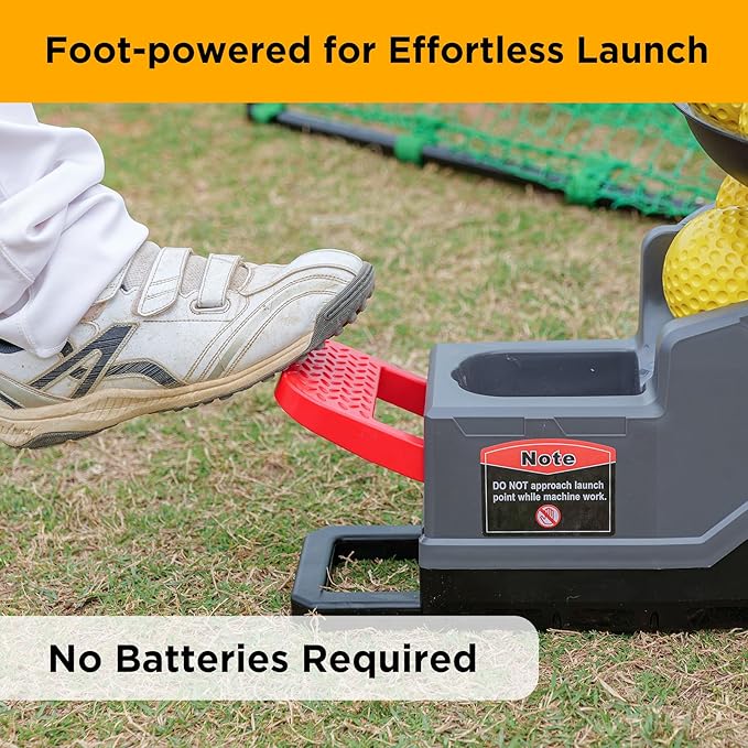 Furlihong 691BH Baseball Softball Toss Machine, Foot-Operated, No Power Needed, 4 Adjustable Gears, Includes 2 Ball Chutes, 1 PU Baseball & 1 PU Softball