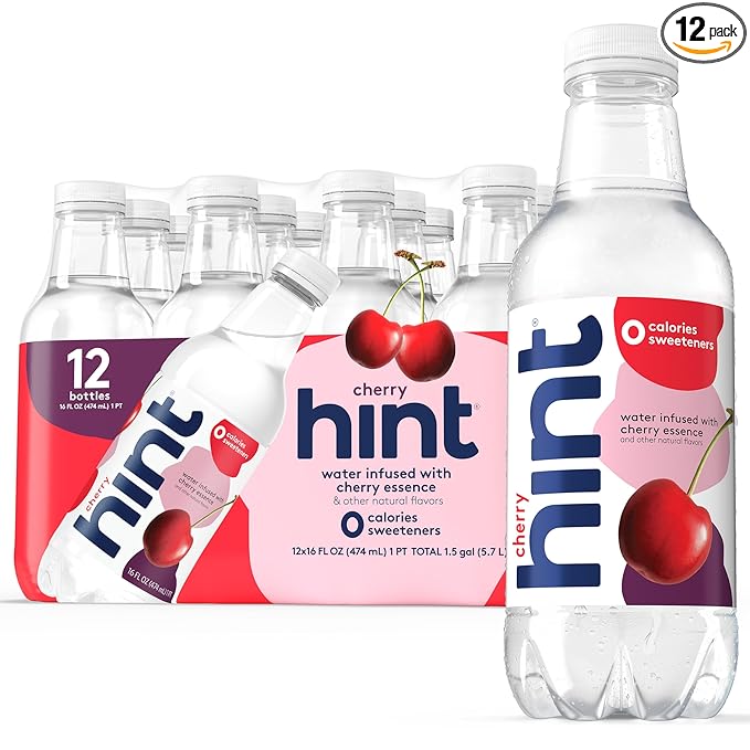 Hint Fruit-Infused Bottled Water, Cherry - Sugar Free Flavored Water with Zero Calories, Naturally Flavored, and No Artificial Sweeteners - 16 Fl Oz (Pack of 12)