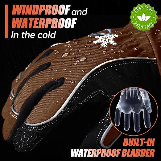 HANDLANDY Winter Insulated Work Gloves, 3M Thinsulate Thermal Water-Resistant Gloves for Men Women Touch Screen, Warm Ski Snowboard Cold Weather Gloves (Brown, Large)