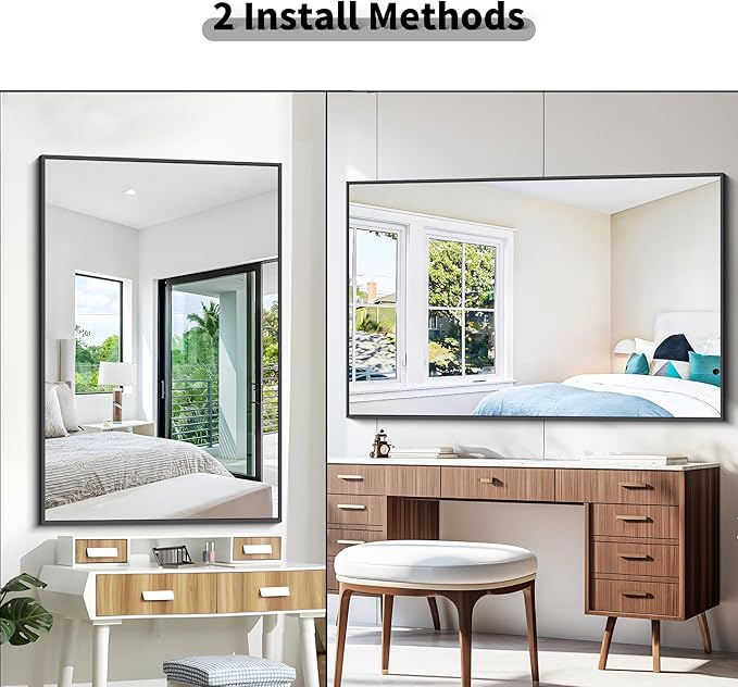 Bathroom Mirror,55x36 inch Large Wall Mirror for Bathroom Wall Mounted Black Rectangle Corner Mirrors,Black Bathroom Mirror for Living Room,Farmhouse,Bedroom Entryway,Horizontal/Vertical