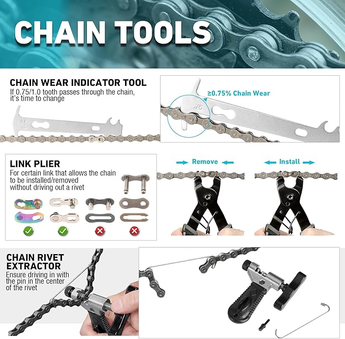 DURATECH 41 Pieces Bike Repair Tools, Complete Bike Tools Kit with Storage Box, Mountain Bike Maintenance Tools, for Mountain, Road, and Park Bicycle with Chain Riveter, Tire Levers, Crank Puller