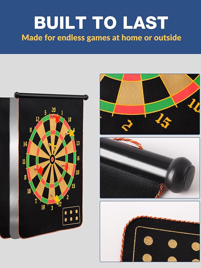 BATURU Magnetic Dart Board for Kids, Teens, and Adults — Double-Sided Dart Board Game with Strong Magnetic Darts, Roll-Up Portable Design, Gifts for Teen Boys, Family Parties, Camping, and Birthdays