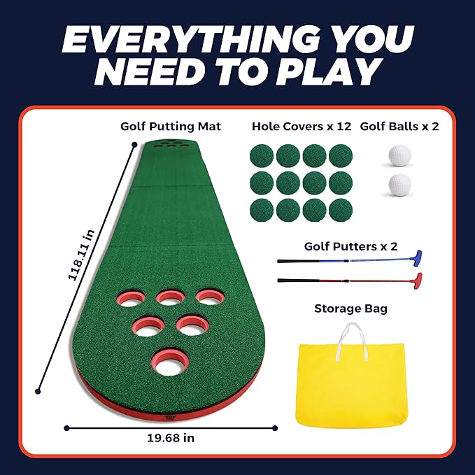 Golf Putting Game Set, Mini Golf Game Set with 2 Putters 2 Balls, 10 Feet Practice Putting Green Mat for Adults, Indoor Outdoor Backyard Party Game