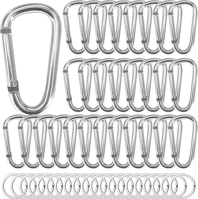 Heavy Duty Aluminum D Carabiner Clips & Key Rings, Black & Sliver Corrosion Resistant Keychain for Keys, Outdoor Sports, Hiking, Camping, Fishing & Hanging Gear