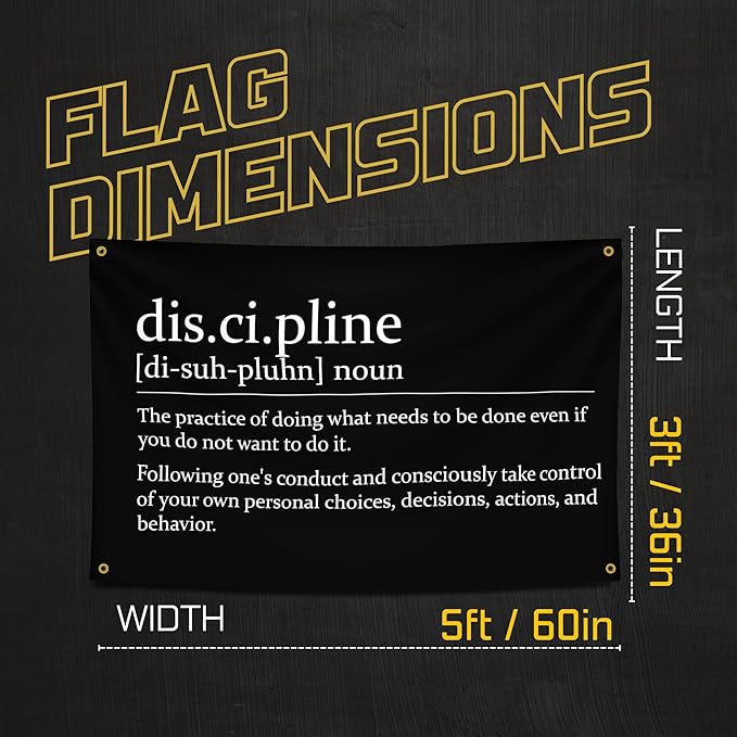 Gold Trident Discipline Motivational Gym Banner - Inspire Your Workout with this Banner - Perfect Fitness Wall Decor for Gym, Dorm - Stay Motivated with Cool Motivation Art - 3x5 Feet