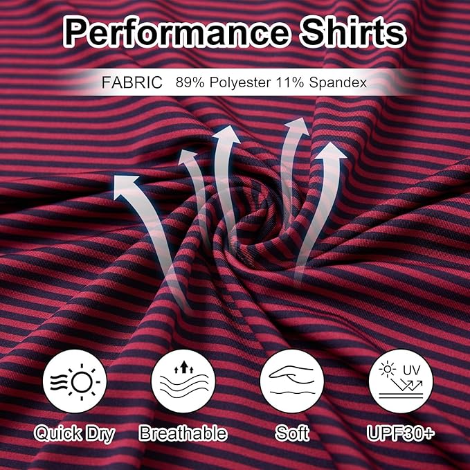 Golf Shirts for Men - Moisture Wicking Short Sleeve Performance Sport Casual Striped Collared Mens Polo Shirt