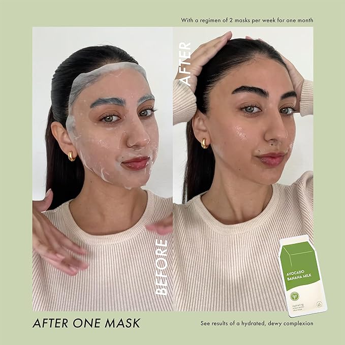 ESW Beauty Avocado Banana Milk - Hydrating Plant-Based Milk Face Mask - Moisturizing with Avocado & Banana for Dry, Sensitive & Combination Skin - Deep Hydration & Suppleness