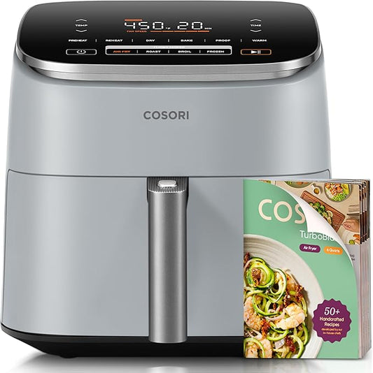 COSORI Air Fryer 9-in-1, Compact & Large 6-Qt, Fast Turbo Modes, 90-450°F Even Results, Precision Heating, Up to 95% Less Oil*, Roast, Bake, Dry, Reheat, Frozen, Broil, Proof, 120V, TurboBlaze