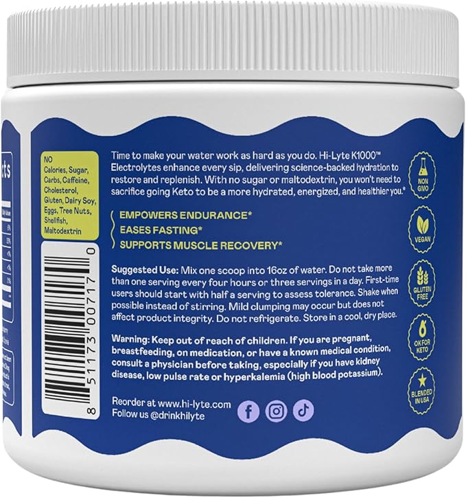 Hi-Lyte Keto K1000 Electrolyte Powder | Raspberry Lemon | Hydration Supplement Drink Mix | Boost Energy & Beat Leg Cramps | No Sugar, No Maltodextrin | 50 Servings