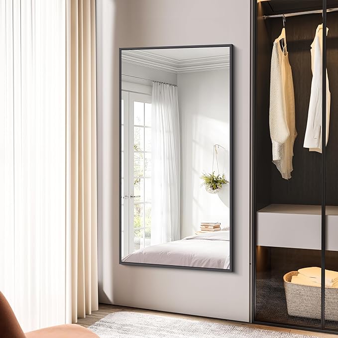 Bathroom Mirror,30x60 inch Large Wall Mirror for Bathroom Wall Mounted Black Rectangle Corner Mirrors,Black Bathroom Mirror for Living Room,Farmhouse,Bedroom Entryway,Horizontal/Vertical