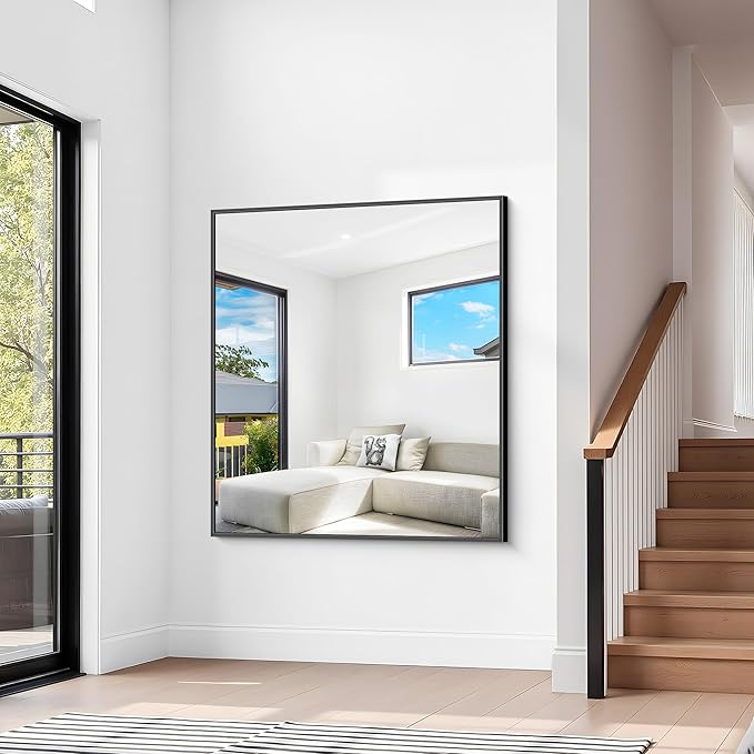 Bathroom Mirror,36x40 inch Wall Mirror for Bathroom Wall Mounted Black Rectangle Square Corner Mirrors, Black Bathroom Mirror for Living Room, Farmhouse, Bedroom Entryway, Horizontal/Vertical