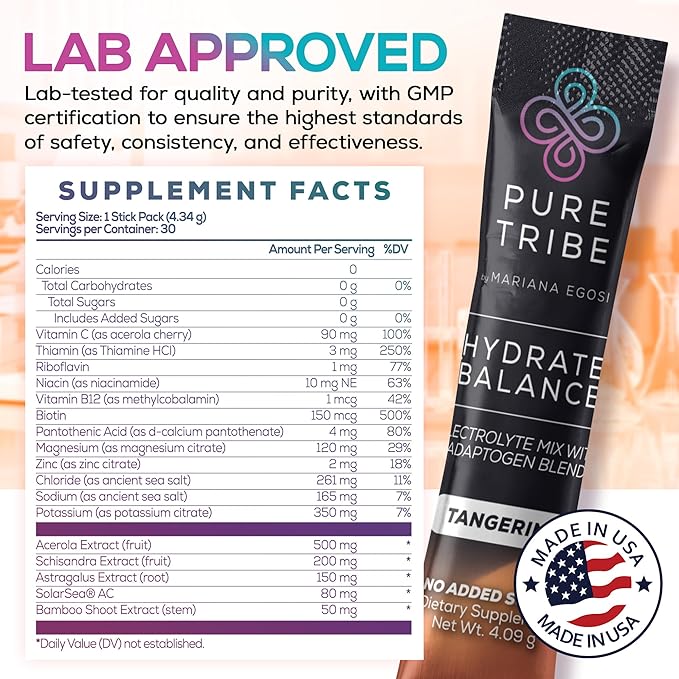 Electrolytes Powder Packets - Sugar Free Hydration Powder Drink Mix Loaded with 6 B Vitamins & Minerals - Energy Drink for Muscle and Mood Support - Tangerine Flavor - 30 Servings