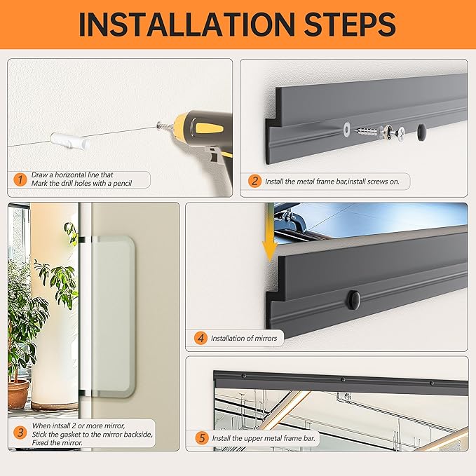 Hasipu 71''x36'' Home Gym Mirror Large Full Length Wall Mounted Full Body Mirror for Yoga Dance Fitness Exercise Studio Bedroom Garage, Frameless Tempered Glass Workout Mirrors Black Rectangular