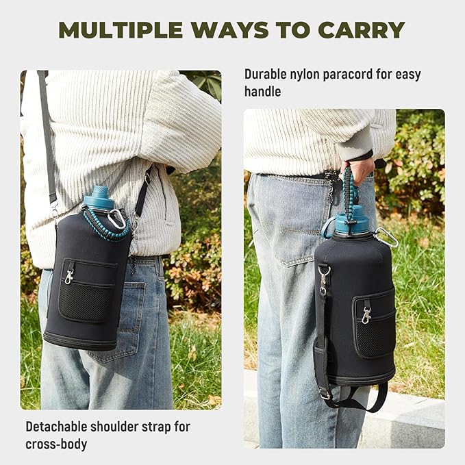 COKTIK 128 oz Insulated Water Bottle, Triple Wall Stainless Steel Flask, Keeps Drinks Cold for 48 Hrs Leak-Proof & BPA-Free Half Gallon Jug with Paracord Handle, Straw & Spout Lids(Indigo Black)