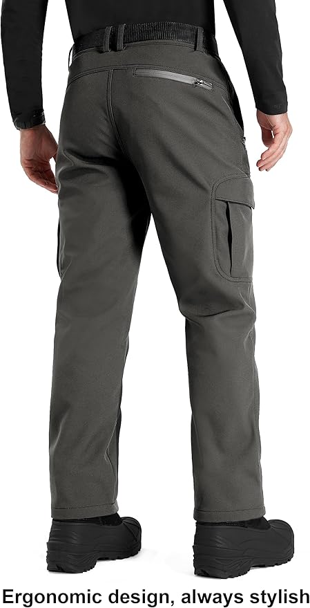 FREE SOLDIER Men's Outdoor Softshell Fleece Lined Cargo Pants Snow Ski Hiking Pants with Belt