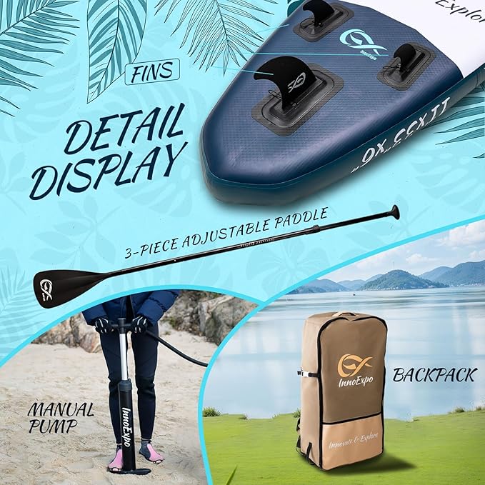 InnoExpo 11' Inflatable Stand Up Paddle Boards with Premium Accessories, Wide Stable SUP Paddle Board Design, Non-Slip Comfort Deck for Youth & Adults