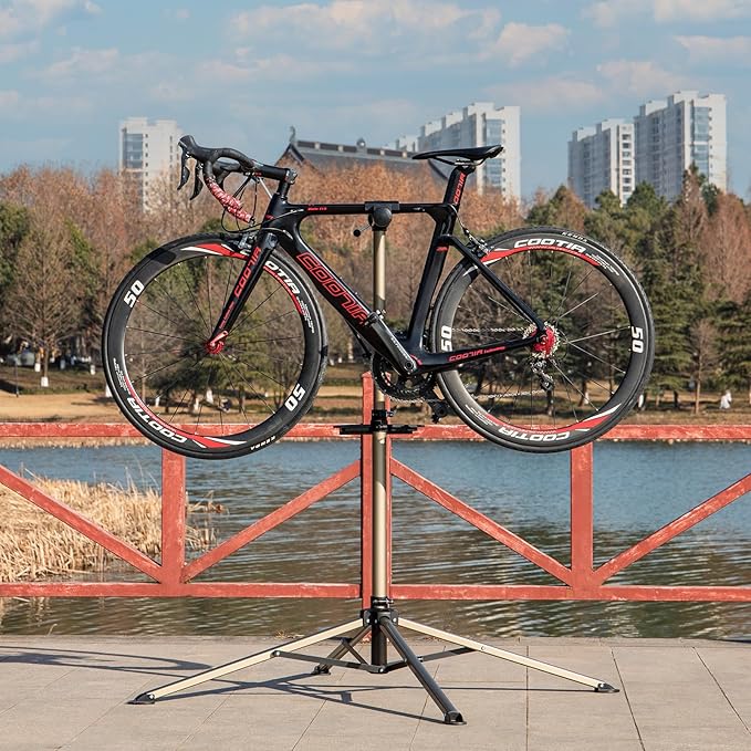 CXWXC Bike Repair Stand - Bicycle Stand For Maintenance Workstand - Ebike Repair Stand Shop Home Mechanics for Mountain Road Bike and E Bike (Champagne)