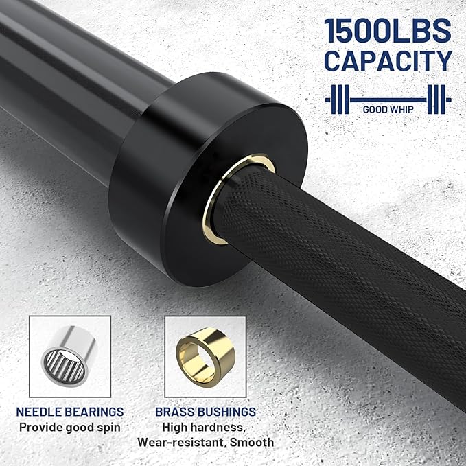 7ft Olympic Barbell Bar 45LB Load 1500lbs Capacity Available, for Gym Home Exercises, Weightlifting, Powerlifting for 2" Olympic Plates