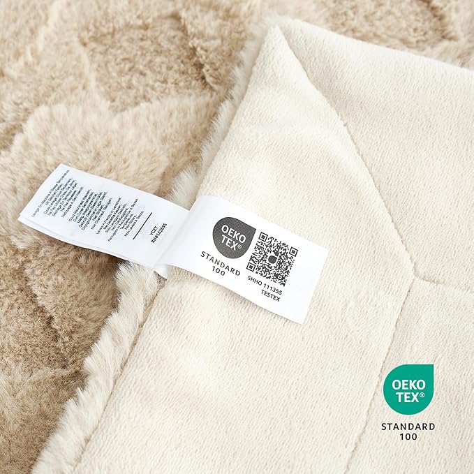 Cozy Bliss Faux Fur Throw Blanket for Couch - Soft Checkered Fuzzy Cozy Throw Gift Blankets for Women,Beige Boho Blanket for Sofa Bedroom Living Room.50 * 60 Inches