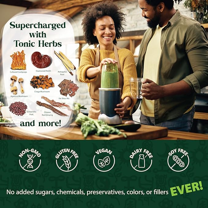 Dragon Herbs Tonic Alchemy Superfood Greens Powder - Single Serve Packet - 91 Ingredients: Tonic Herbs, Ashwagandha, Mushrooms, Prebiotics, Probiotics, Super Greens, Seaweeds, Fruits, Spirulina