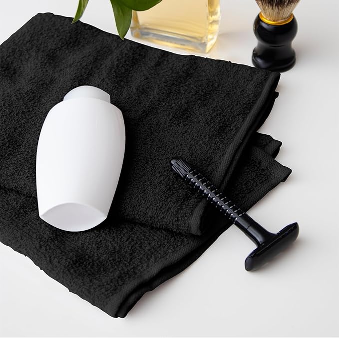 Avalon Salon Towel - Black Hand Towels Bulk Pack of 24-100% Cotton Absorbent Spa, Facial & Gym Towels for Working Out - 16x27 Inches (Not Bleach Proof)