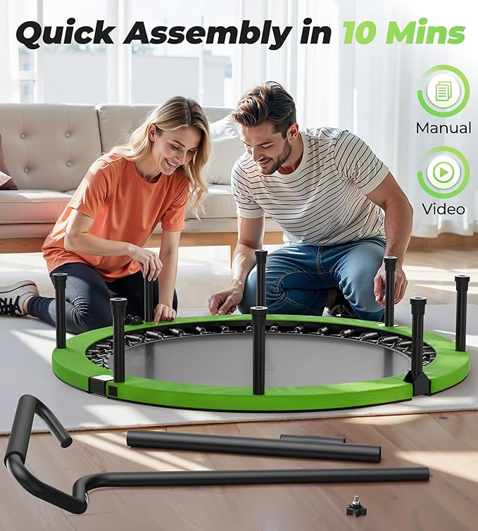 BCAN 40"/48" Foldable Mini Trampoline, Rebounder Trampoline for Adults, U/T Shape Adjustable Foam Handle, Exercise Rebounder for Adults Indoor/Garden Workout, Max Load 330lbs/440lbs