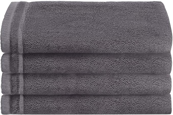 Creative Scents 100% Cotton Velour Fingertip Towels - 4 Pack 11 by 18 Inch – Decorative, Extra Absorbent and Soft Face Towel, Ideal for Bathroom and Powder Room (Gray)