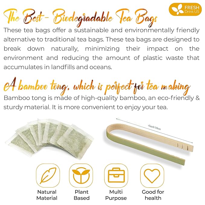 FreshDrinkUS, Premium 45 Ginger Turmeric Tea Bags, 100% Natural Ingredients, Hand-made Blend of Ginger and Turmeric Herbal Tea, Eco-conscious Tea Bags. No Sugar, No Caffeine, No Gluten, Vegan.