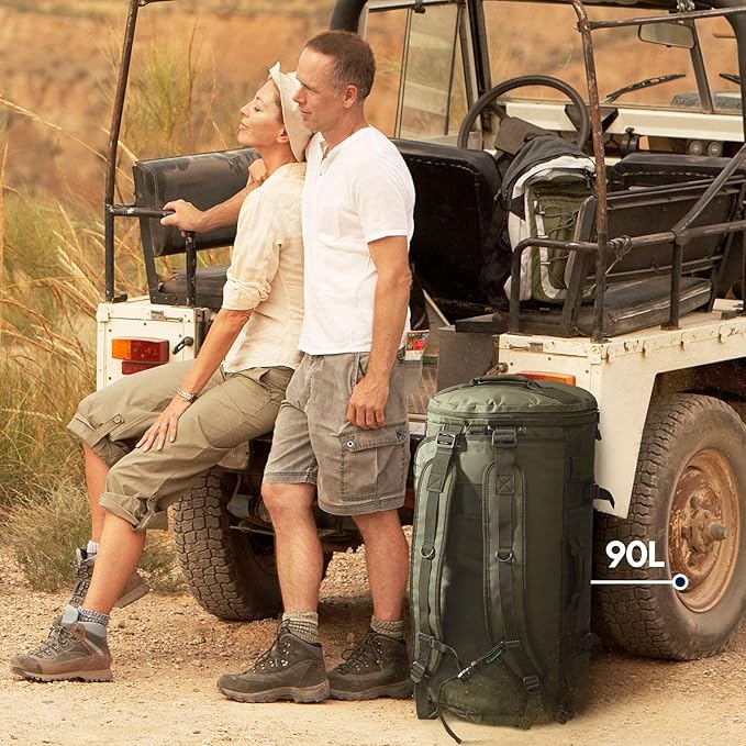 Haimont Large Duffle Backpack Bag for Men Travel, Heavy Duty Duffel Bags with Shoes Compartment for Long Trip, Camping, Water-resistant, 90L, Army Green