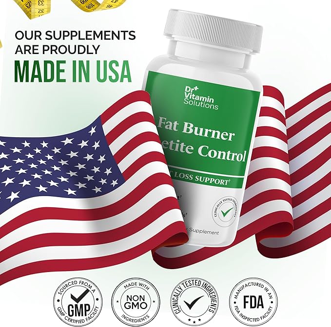 DR VITAMIN SOLUTIONS Fat Burner & Appetite Control Weight Loss Supplements for Women & Men - Metabolism Booster w/L-Carnitine, CLA, Chromium - Appetite Suppressant for Weight Loss - 30 Capsules