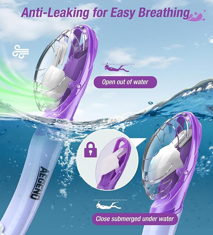 Aegend Dry Snorkel, Dive Mask Easy-Breath Free Diving Snorkel for Snorkeling Scuba Diving Freediving Swimming, with Top Dry Valve and Food-Grade Silicone Mouthpiece