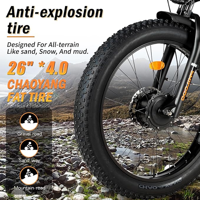 Electric Bike for Adults, 5000W Peak Dual Motor Ebike, 60V 26AH Long Range Dirtbike, 26" Fat Tires for All Terrain Electric-Bicycle, 45MPH-Hunting-Ebike for Off-Road Snow Sand