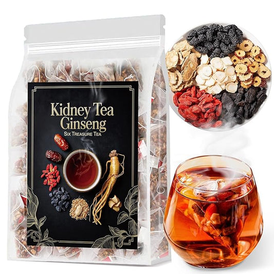 Ginseng Six Treasure Tea - Traditional Kidney Tea for Men & Women, Natural Herbal Formula Bags with 6 Precious Ingredients, Gift for Spouses, Wellness Seekers, Fitness Lovers(1 Pack/25 Bags)