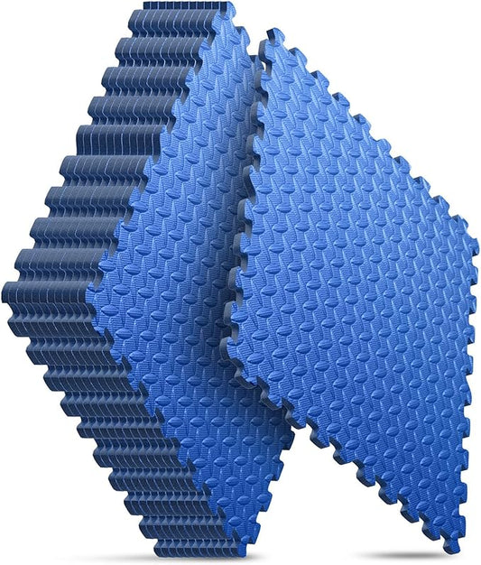 Home Gym Mat, Puzzle Exercise Mat, EVA Interlocking Foam Floor Tiles for Home Workout Equipment and Kids' Play Areas - Blue, 24 in x 24 in x ½ in - 12 Tiles (Blue, 12 Pack 48 sq ft)