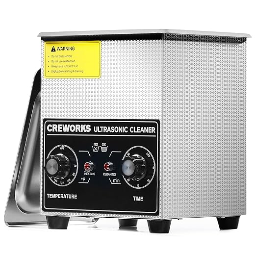 CREWORKS Ultrasonic Cleaner with Heater & Timer, 1/2 Gallon Stainless Steel 60W Ultrasonic Cleaning Machine with Degas & Gentle, 2L Sonic Machine for Professional Jewelry Watch Glasses Cleaning