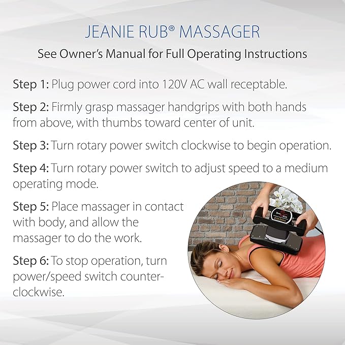 Core Products Jeanie Rub Variable Speed Massager, Deep Tissue Massage, Orbital Action for Back & Body - Professional Package