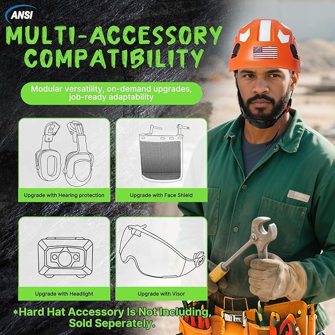 AOLAMEGS Construction Safety Hard Hat - ANSI Z89.1 Type Ι OSHA Approved Safety Helmets with Chin Straps Lightweight Reflective Vented ABS Hard Hats For Men Women Industrial Workwear 6-point Suspension