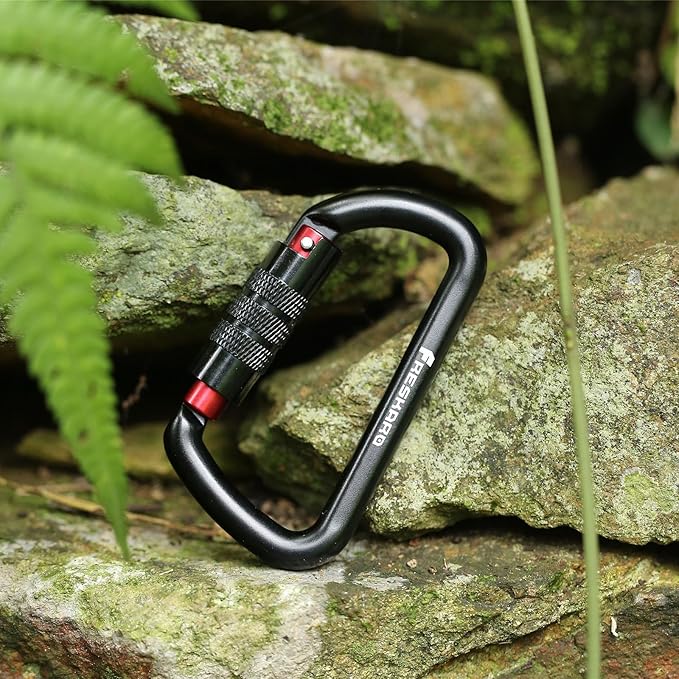 FresKaro 3inch 12kN-2698lbs Auto Locking Carabiner Clips, Solid D Shape, Heavy Duty 7075 Aluminum, Lightweight 1.09oz, Rust Proof, for Hammock, Hiking, Dog Leash, Keychain etc., Multi-Colors