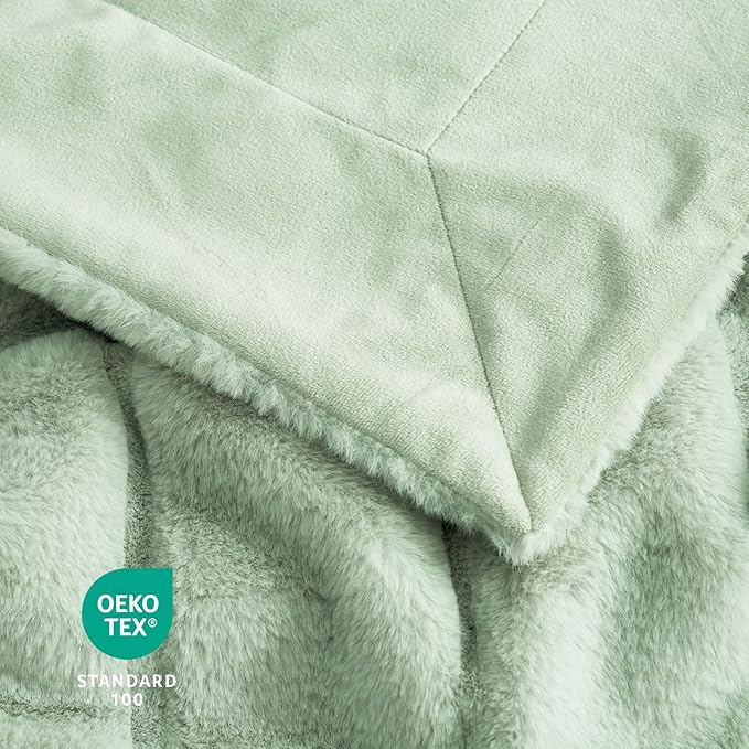 Cozy Bliss Faux Fur Throw Blanket for Couch, Cozy Warm Plush Striped Blanket for Sofa Bedroom Living Room, 90 * 90 Inches Green