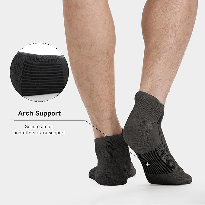 BAMBOO COOL Men's Ankle Socks Athletic Cushioned Moisture Wicking, Running Socks Arch Support Breathable, Heel Tab 8 Pack