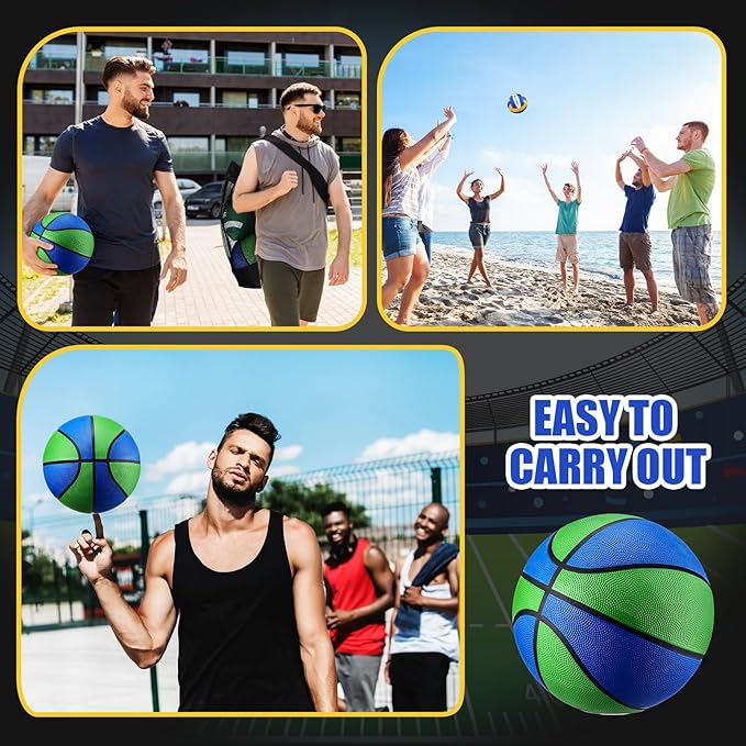 8 Pcs Sports Balls Set Include Basketball Football Soccer Volleyball with 2 Sport Equipment Bags 2 Pumps for Teens Youth Adult Outdoor Operation Christmas Ball Gifts