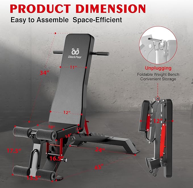 Adjustable Weight Bench - Foldable Workout Bench for Home Gym, PRO Heavy Duty 1300lb Capacity Full Body Strength Training with 8-Level Incline/Flat/Decline Positions & Space-Saving