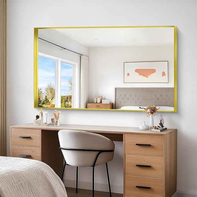 Gold Bathroom Mirror, 36x60 Inch Rectangular Deep Frame Mirror, Large Wall Mounted Bathroom Vanity Mirror Over Sink for Bedroom,Restroom, Living Room, Hangs Vertically or Horizontally