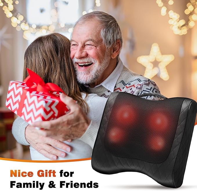 Back Massager with Heat, Percussion & Shiatsu 2-in-1 Massager for Lower Back Pain Relief, 3D Deep Tissue Kneading Massage Pillow for Back, Waist, Leg, Foot Relax, Gifts for Women Men